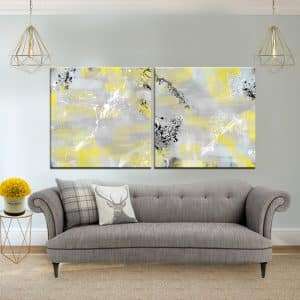 זוג תמונות קנבס אבסטרקט ספליטרס צהוב אפור לסלון לעיצוב הבית, לחדרי שינה או למטבח