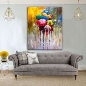 תמונת קנבס - מטריות בגשם לסלון לעיצוב הבית, לחדרי שינה או למטבח