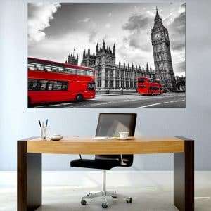 תמונת קנבס - לונדון אדום שחור לבן למשרד לעיצוב הבית, לחדרי שינה או למטבח