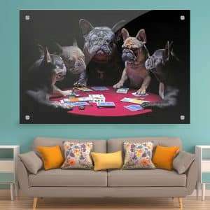 תמונת זכוכית ערב כלבים לעיצוב הבית על קיר בסלון