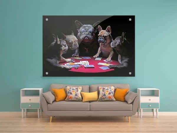תמונת זכוכית ערב כלבים לעיצוב הבית על קיר בסלון