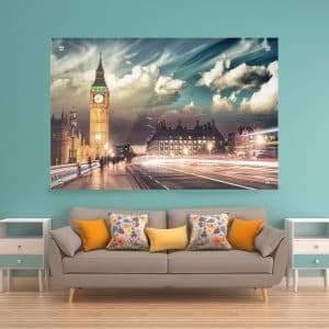 תמונת זכוכית לונדון בין הערביים לעיצוב הבית על קיר בסלון