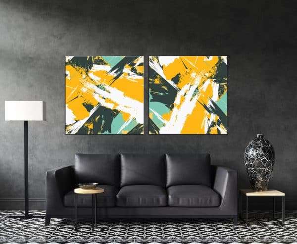 זוג תמונת קנבס אבסטרקט עונת התפוזים לסלון לעיצוב הבית