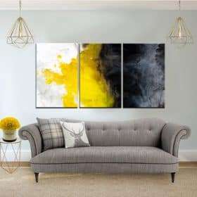תמונת קנבס אבסטרקט צבעי מים שחור צהוב לבן לסלון לעיצוב הבית