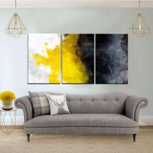 תמונת קנבס אבסטרקט צבעי מים שחור צהוב לבן לסלון לעיצוב הבית