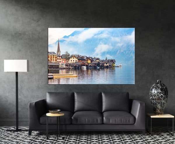 תמונת קנבס הכפר והרי האלפיים באוסטריה לסלון לעיצוב הבית