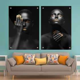 זוג תמונות זכוכית - נשות אפריקה לעיצוב הבית על קיר בסלון