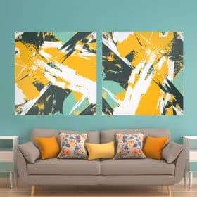 זוג תמונות קנבס - אבסטרקט עונת התפוזים לעיצוב הבית על קיר בסלון