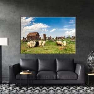 תמונת קנבס כבשים בהפסקת צהריים לסלון לעיצוב הבית