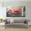 תמונת קנבס מכונית רטרו ורודה לסלון לעיצוב הבית סגנון כרזה