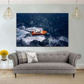 תמונת קנבס סירה כתומה לסלון לעיצוב הבית