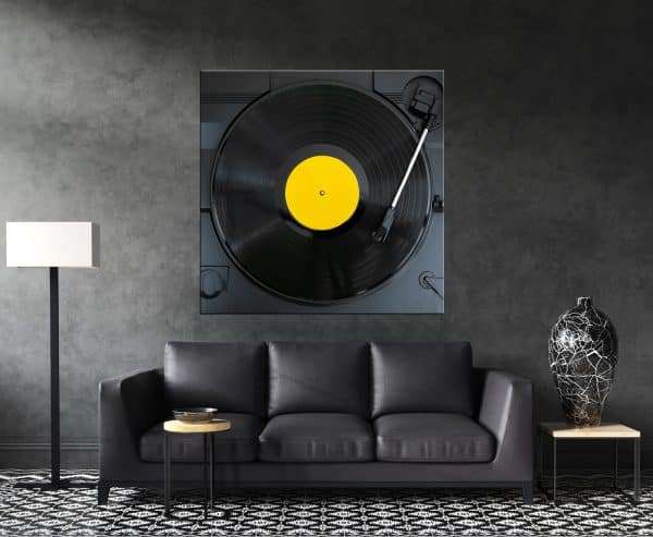 תמונת קנבס - פטיפון והתקליטור הצהוב לסלון לעיצוב הבית