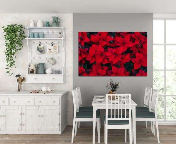 תמונת קנבס - פרחי פויסטיה אדום לסלון לעיצוב הבית