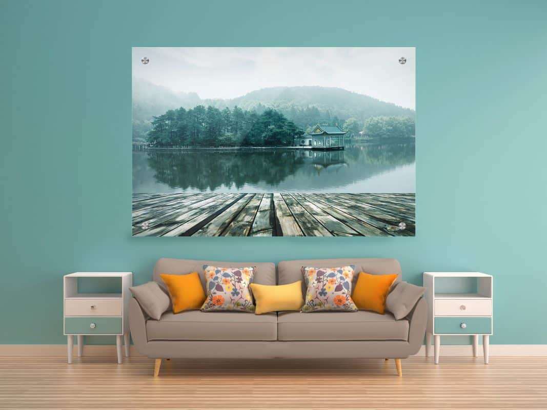 תמונת זכוכית - נוף האגם האלפיני לעיצוב הבית על קיר בסלון