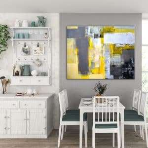 תמונת קנבס אבסטרקט אומנותי אפור צהוב לבן לסלון לעיצוב הבית