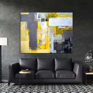 תמונת קנבס אבסטרקט אומנותי אפור צהוב לבן לסלון לעיצוב הבית