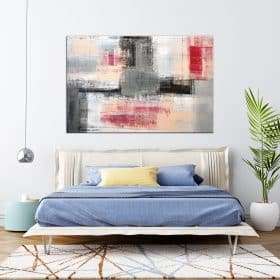 תמונת קנבס אבסטרקט אומנותי אפור שחור אדום קרם לסלון לעיצוב הבית