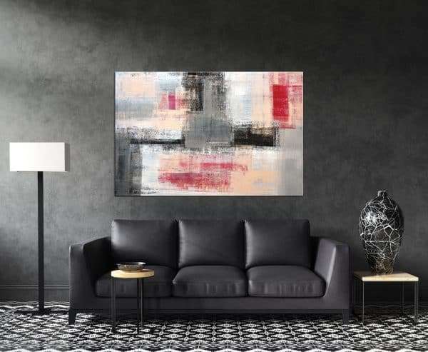 תמונת קנבס אבסטרקט אומנותי אפור שחור אדום קרם לסלון לעיצוב הבית