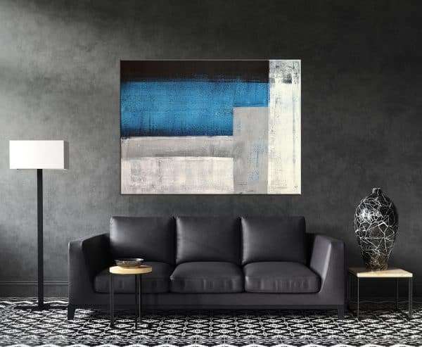 תמונת קנבס אבסטרקט שחור אפור כחול לסלון לעיצוב הבית
