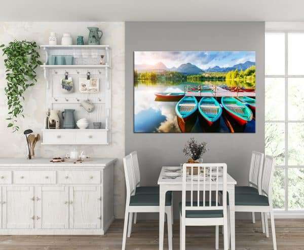 תמונת קנבס סירות התכלת באגם לסלון לעיצוב הבית