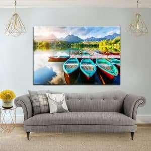 תמונת קנבס סירות התכלת באגם לסלון לעיצוב הבית