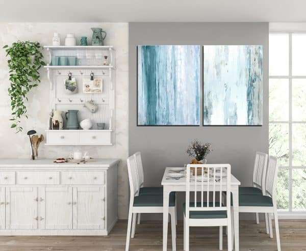 זוג תמונות קנבס אבסטרקט גשם צלול אפור לבן לסלון לעיצוב הבית, לחדרי שינה או למטבח