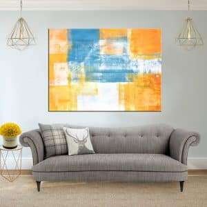 תמונת קנבס תמונת קנאבסטרקט כתום לבן כחול לסלון לעיצוב הבית לסלון לעיצוב הבית