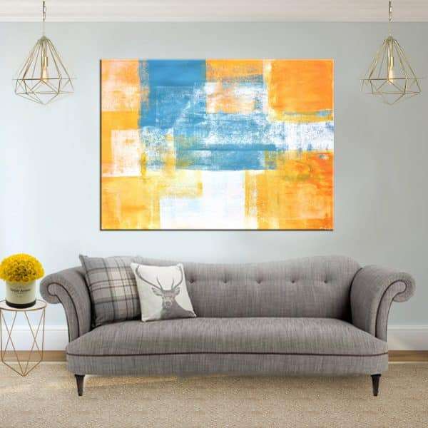 תמונת קנבס תמונת קנאבסטרקט כתום לבן כחול לסלון לעיצוב הבית לסלון לעיצוב הבית