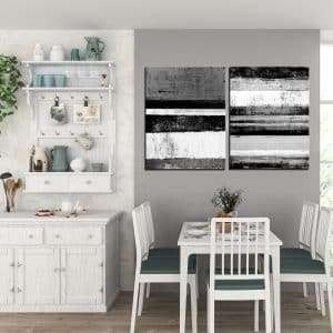 זוג תמונות קנבס אבסטרקט פסי אומנות שחור לבן לסלון לעיצוב הבית, לחדרי שינה או למטבח