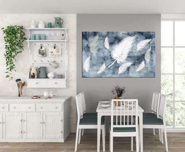 תמונת קנבס אבסטרקט נוצות הלבנה לסלון לעיצוב הבית