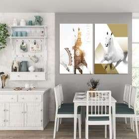 זוג תמונות קנבס סוסים אנגליים לסלון לעיצוב הבית, לחדרי שינה או למטבח