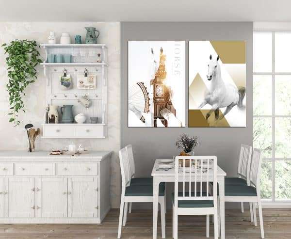 זוג תמונות קנבס סוסים אנגליים לסלון לעיצוב הבית, לחדרי שינה או למטבח