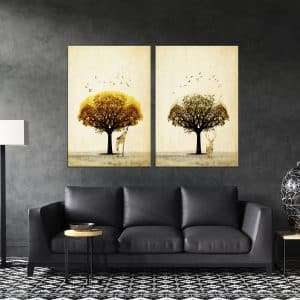 תמונת קנבס עץ הג'רף ועץ האייל לסלון לעיצוב הבית