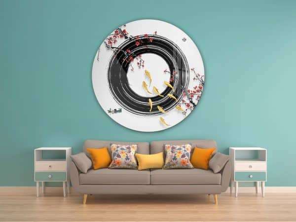 תמונת זכוכית דגים סינים לעיצוב הבית על קיר בסלון