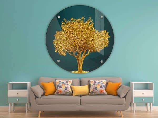 תמונת זכוכית עץ השפע לעיצוב הבית על קיר בסלון