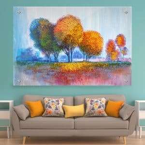 תמונת זכוכית יער הצבעים לעיצוב הבית על קיר בסלון
