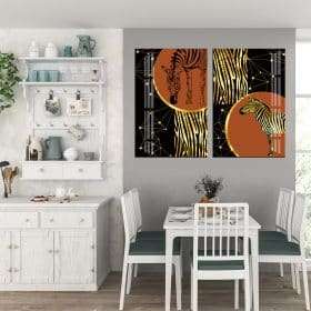 זוג תמונות קנבס זברות יוקרתיות לסלון לעיצוב הבית, לחדרי שינה או למטבח