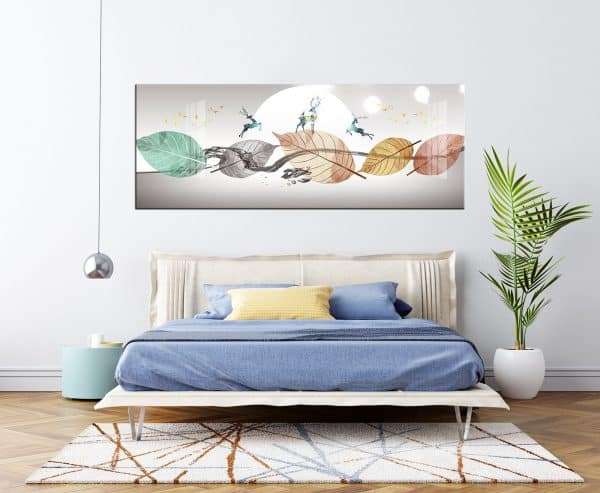 תמונת קנבס עלים ואיילים אבסטרקט רויאלי לסלון לעיצוב הבית