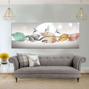תמונת קנבס עלים ואיילים אבסטרקט רויאלי לסלון לעיצוב הבית