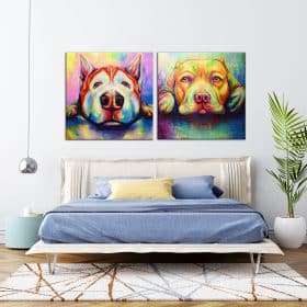 זוג תמונות קנבס מנוחת הכלבים לסלון לעיצוב הבית, לחדרי שינה או למטבח