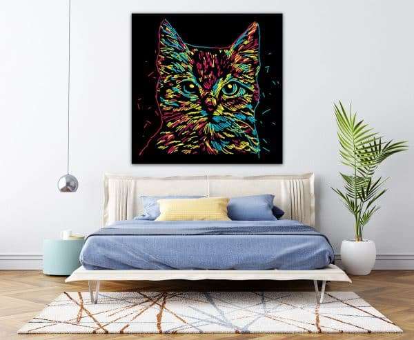 תמונת קנבס חתול פסים אומנותיים לסלון לעיצוב הבית