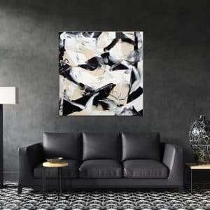 תמונת קנבס מוברש לבן שחור בז לסלון לעיצוב הבית