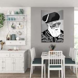 תמונת קנבס מרן הרב עובדיה יוסף – פופ ארט שחור לבן לסלון לעיצוב הבית