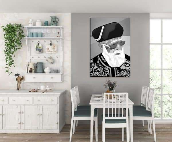 תמונת קנבס מרן הרב עובדיה יוסף – פופ ארט שחור לבן לסלון לעיצוב הבית