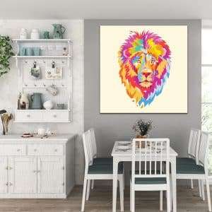תמונת קנבס ראש אריה צבעוני לסלון לעיצוב הבית