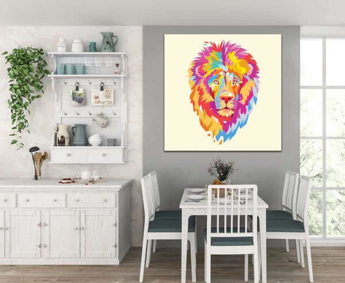 תמונת קנבס ראש אריה צבעוני לסלון לעיצוב הבית