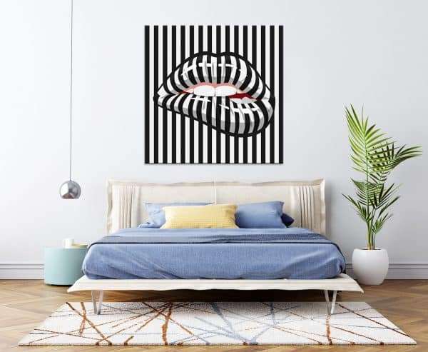 תמונת קנבס שפתיים שחור לבן לסלון לעיצוב הבית