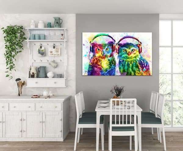 תמונת קנבס ינשופים צבעוניים לסלון לעיצוב הבית
