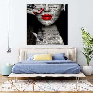 תמונת קנבס עיתון לאישה אדום לסלון לעיצוב הבית