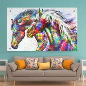 תמונת זכוכית סוסים צבעוניים לסלון לעיצוב הבית